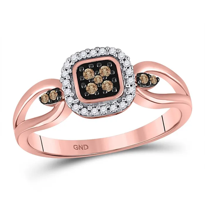 10k Rose Gold Round Brown Diamond Square Cluster Ring 18 Cttw gndatlanta Rings 10k Rose Gold Round Brown Diamond Square Cluster Ring 18 Cttw gndatlanta Rings