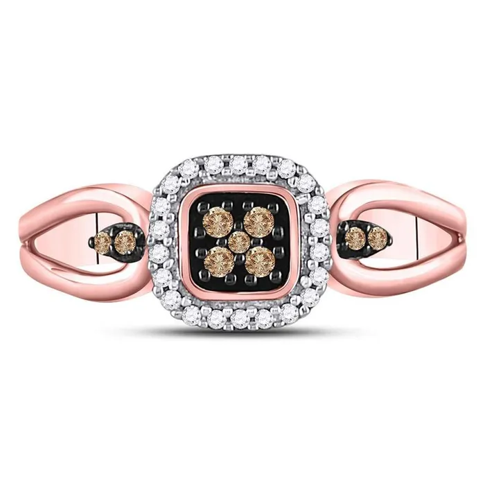 10k Rose Gold Round Brown Diamond Square Cluster Ring 18 Cttw gndatlanta Rings