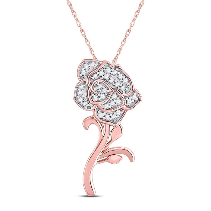 10k Rose Gold Round Diamond Rose Flower Pendant 110 Cttw gndatlanta Necklaces 10k Rose Gold Round Diamond Rose Flower Pendant 110 Cttw gndatlanta Necklaces
