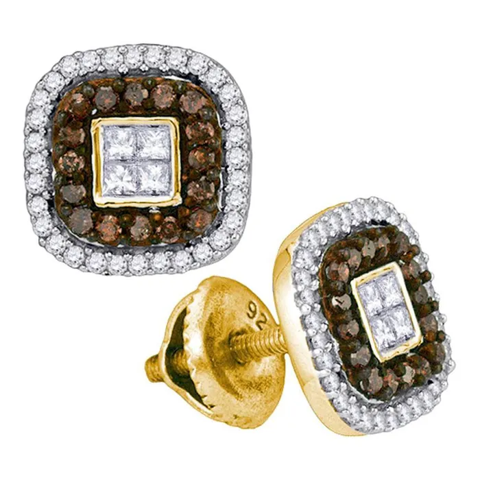 10k Yellow Gold Brown Diamond Square Cluster Earrings 12 Cttw gndatlanta Earrings 10k Yellow Gold Brown Diamond Square Cluster Earrings 12 Cttw gndatlanta Earrings