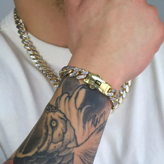 10K Yellow Gold Miami Cuban 75mm Monaco Diamond Cut Pave Chain Necklace 1830 Goldiacom Necklaces