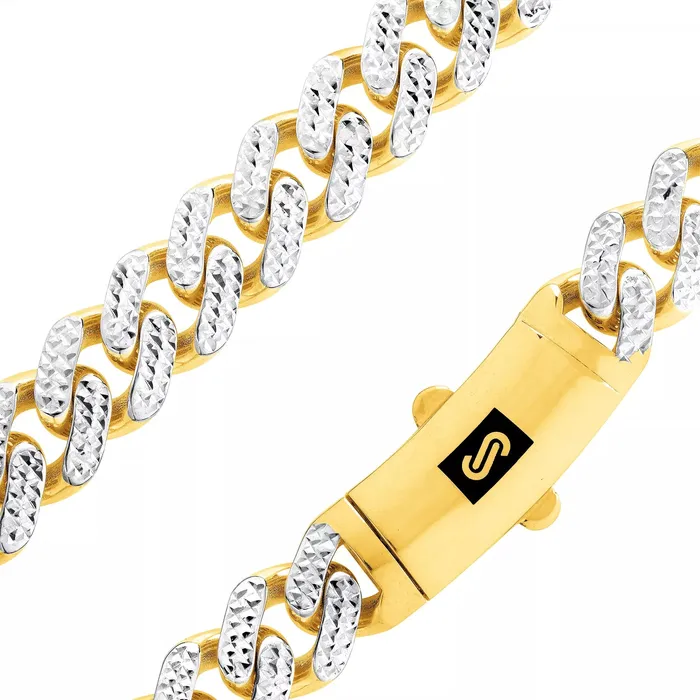 10K Yellow Gold Miami Cuban 75mm Monaco Diamond Cut Pave Chain Necklace 1830 Goldiacom Necklaces