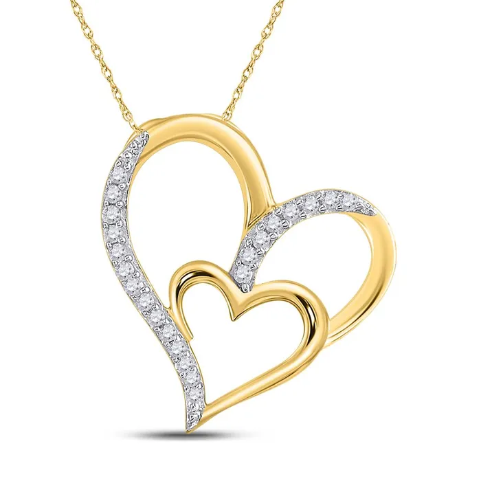 10k Yellow Gold Round Diamond Double Heart Pendant 16 Cttw gndatlanta Necklaces 10k Yellow Gold Round Diamond Double Heart Pendant 16 Cttw gndatlanta Necklaces