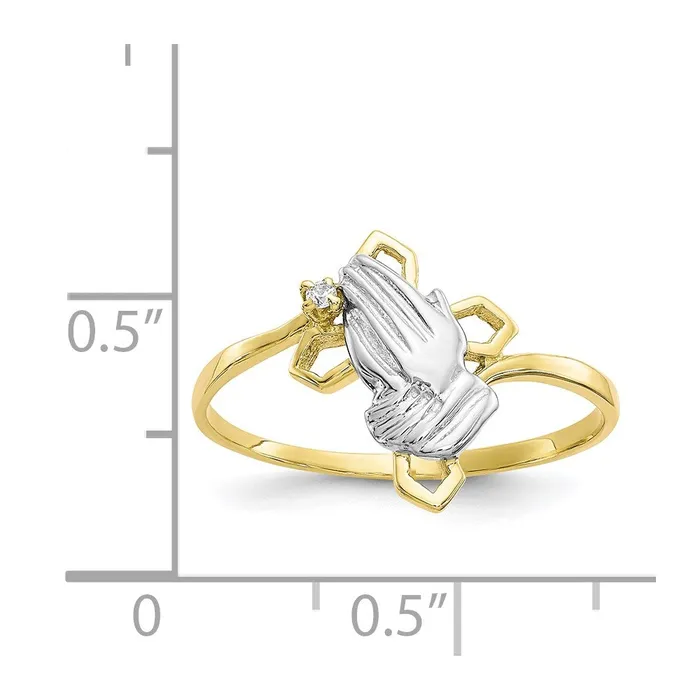 10K Yellow Gold u0026 Rhodium Praying Hands CZ wCross Ring Goldia Rings