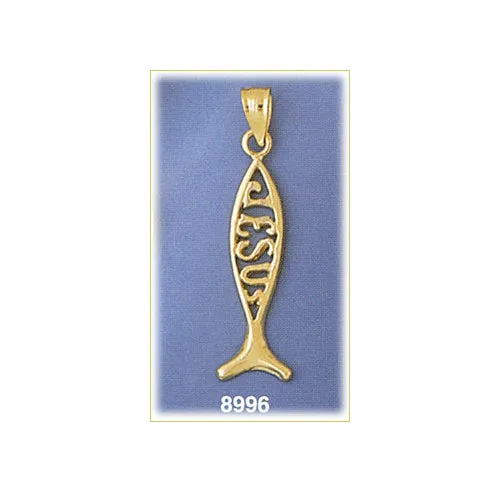 14K Gold Ichthus Fish Jesus Christ Pendant Goldia Necklaces