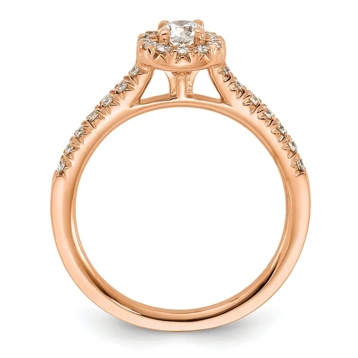 14k Rose Gold 12 Ct Lab Grown Diamond VSSI G Round Halo Engagement Ring Goldia Rings