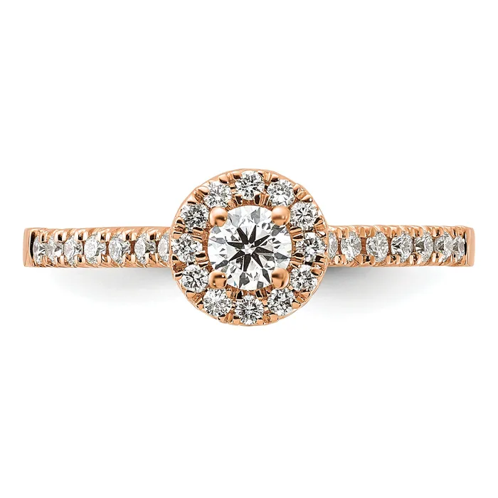 14k Rose Gold 12 Ct Lab Grown Diamond VSSI G Round Halo Engagement Ring Goldia Rings