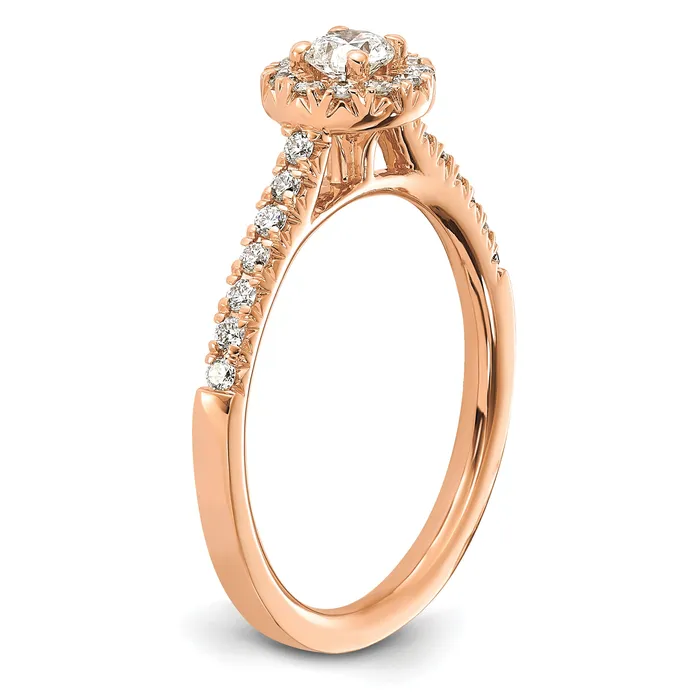 14k Rose Gold 12 Ct Lab Grown Diamond VSSI G Round Halo Engagement Ring Goldia Rings
