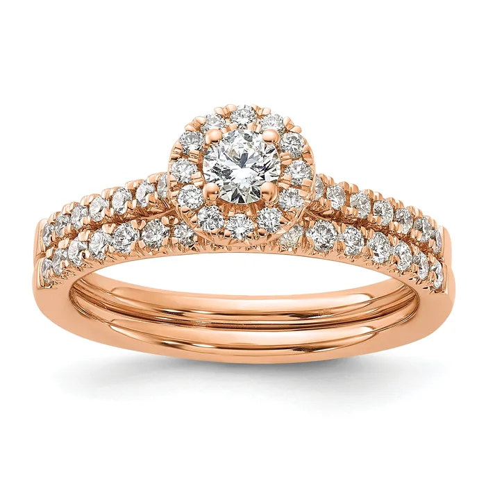 14k Rose Gold 12 Ct Lab Grown Diamond VSSI G Round Halo Engagement Ring Goldia Rings
