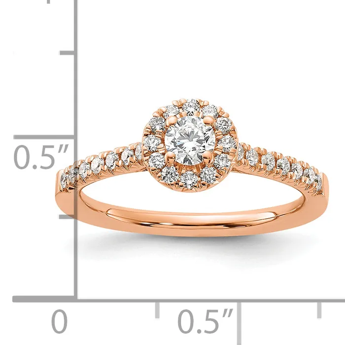 14k Rose Gold 12 Ct Lab Grown Diamond VSSI G Round Halo Engagement Ring Goldia Rings