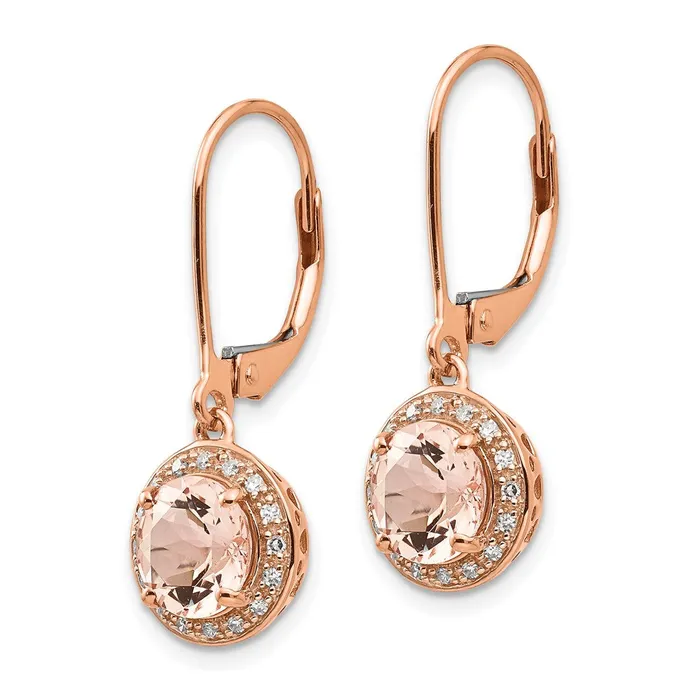 14k Rose Gold Real Diamond and Morganite Round Leverback Dangle Earrings Goldia Earrings