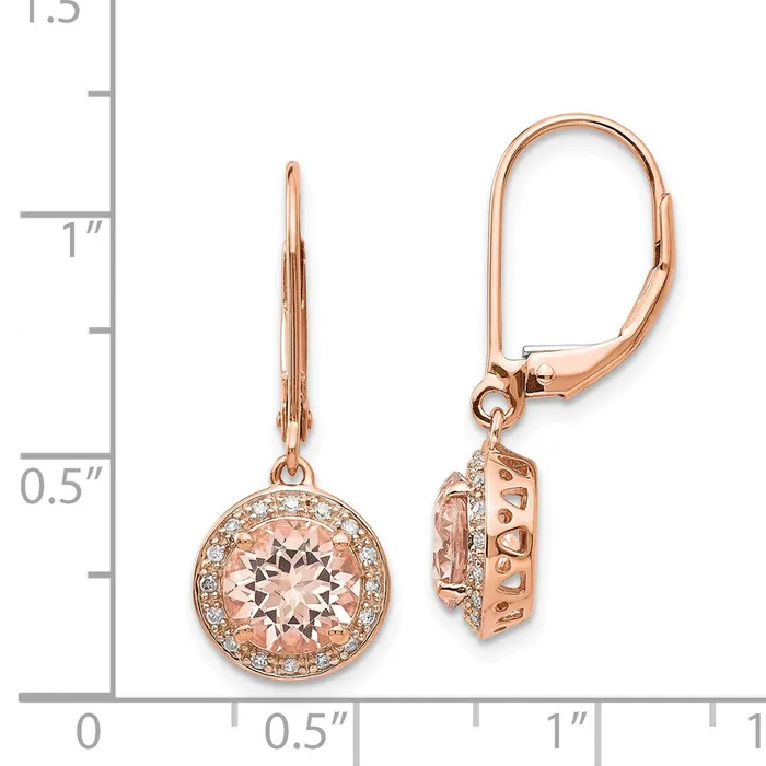 14k Rose Gold Real Diamond and Morganite Round Leverback Dangle Earrings Goldia Earrings