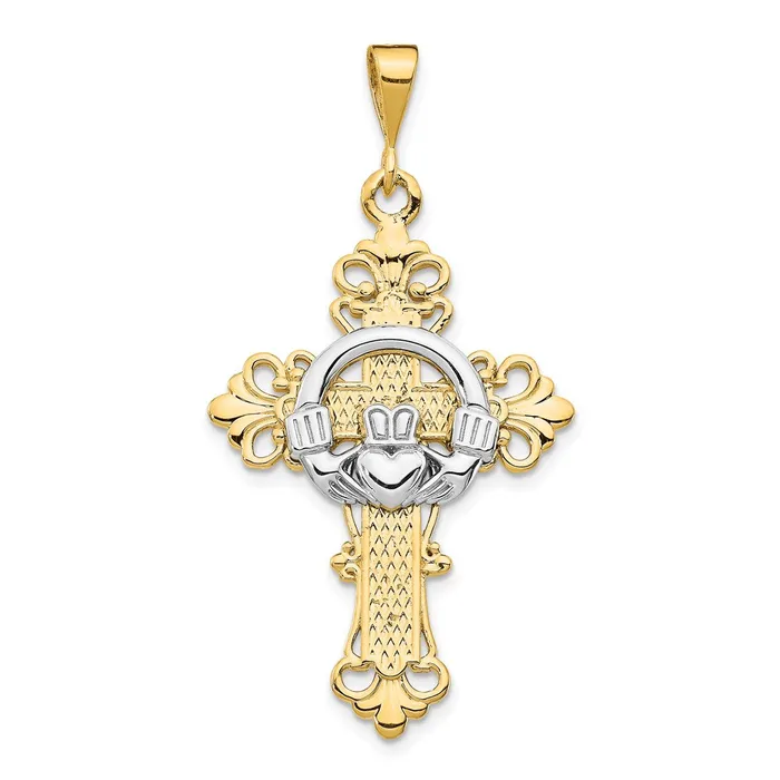 14k Twotone Gold Claddagh Cross Pendant Goldia Rings