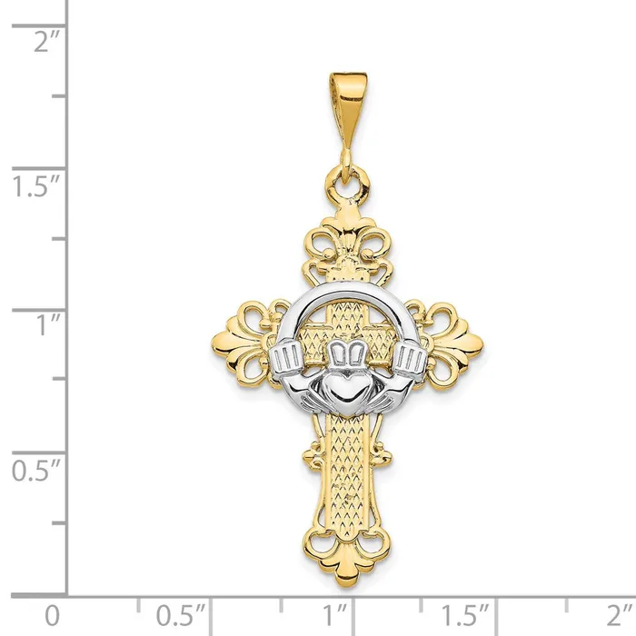 14k Twotone Gold Claddagh Cross Pendant Goldia Rings