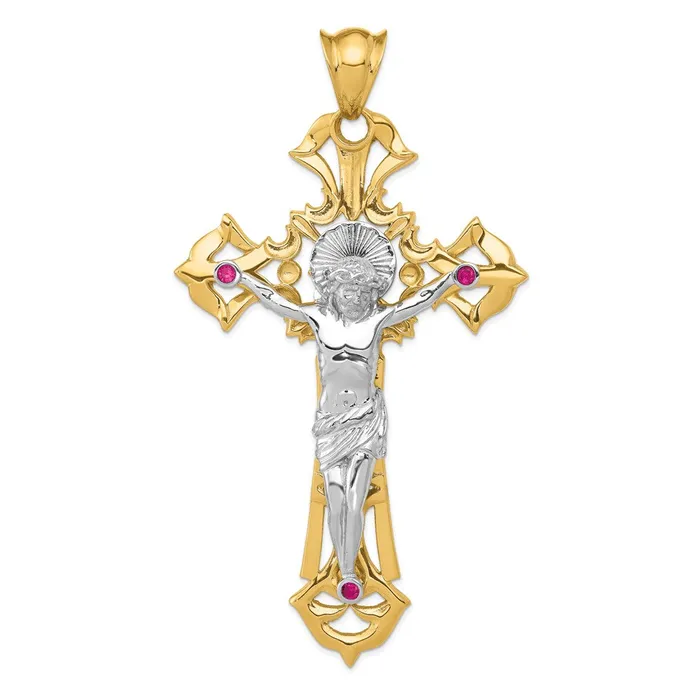 14k Twotone Gold Polished with Red CZs Crucifix Pendant Goldia Rings 14k Twotone Gold Polished with Red CZs Crucifix Pendant Goldia Rings