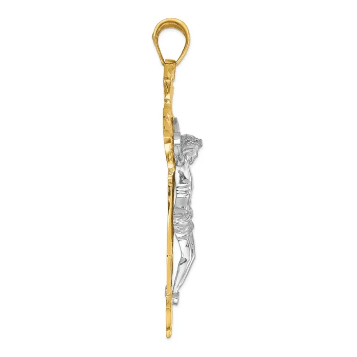 14k Twotone Gold Polished with Red CZs Crucifix Pendant Goldia Rings