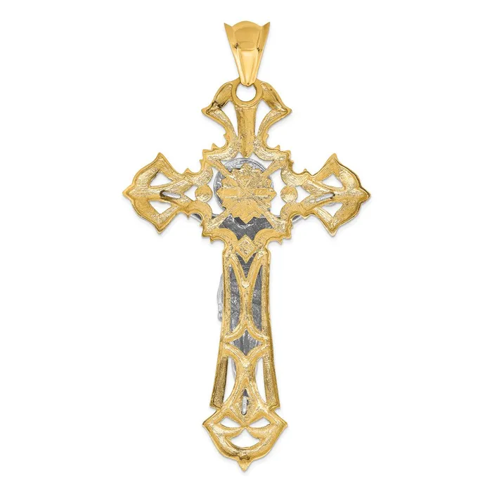 14k Twotone Gold Polished with Red CZs Crucifix Pendant Goldia Rings