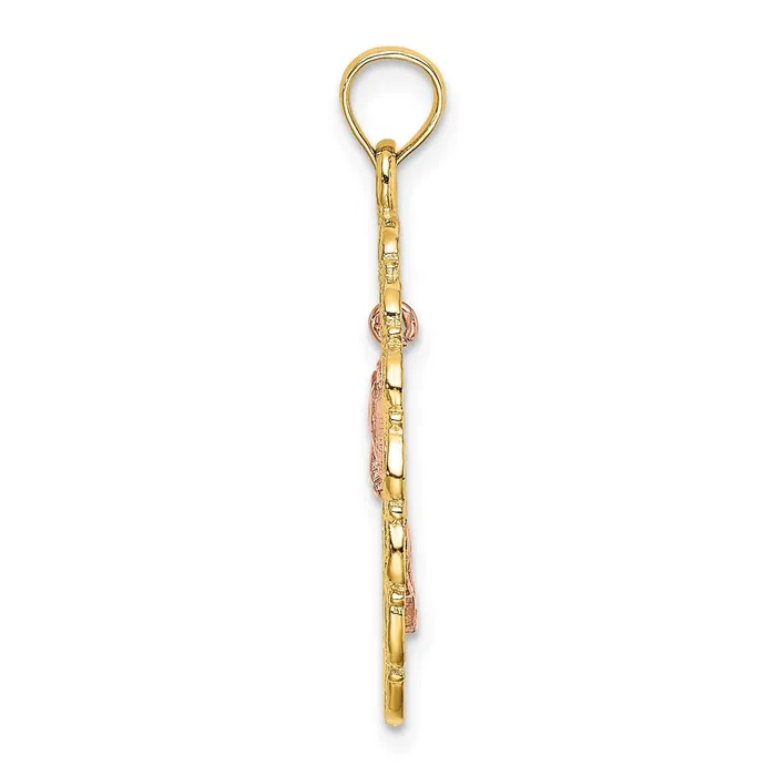 14k Twotone Gold Twotone Gold Textured Oval Frame Dangling Rose Charm Goldia Rings