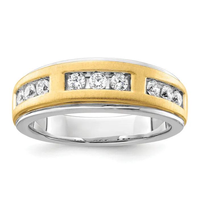 14K TwoTone Lab Grown VSSI G Diamond Mens Ring Goldia Rings