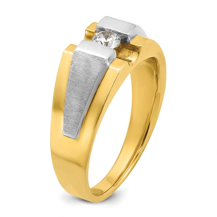 14k Twotone Two tone 14 Ct Lab Grown Diamond VSSI G Polished and Satin Mens Ring Goldia Rings