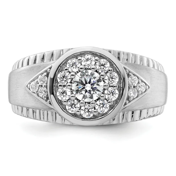 14k White Gold 1 Ct Lab Grown Diamond VSSI G Mens Cluster Ring Goldia Rings