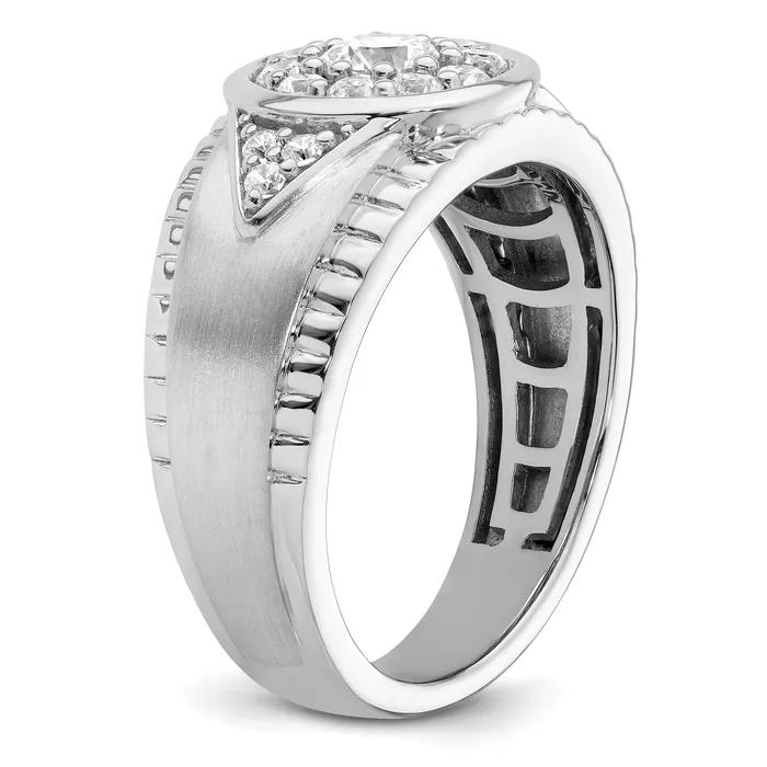 14k White Gold 1 Ct Lab Grown Diamond VSSI G Mens Cluster Ring Goldia Rings