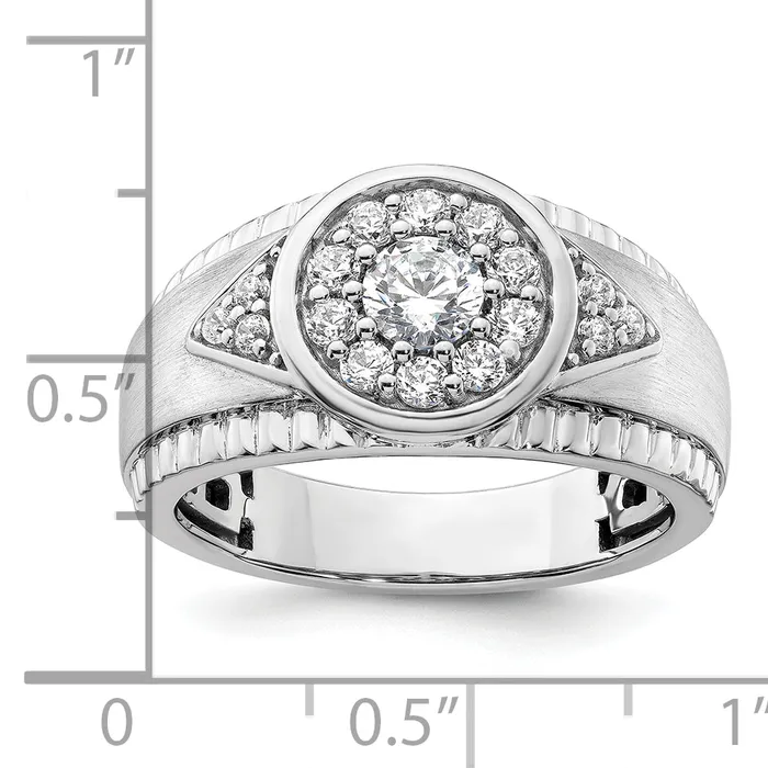 14k White Gold 1 Ct Lab Grown Diamond VSSI G Mens Cluster Ring Goldia Rings