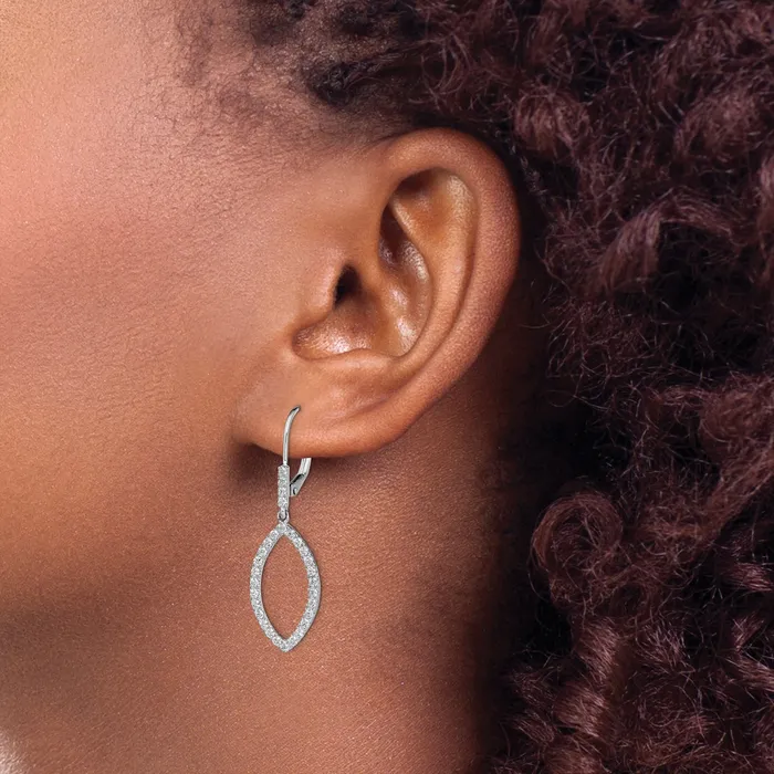 14k White Gold 34 Ct Lab Grown Diamond VSSI G Fashion Dangle Leverback Earrings Goldia Earrings