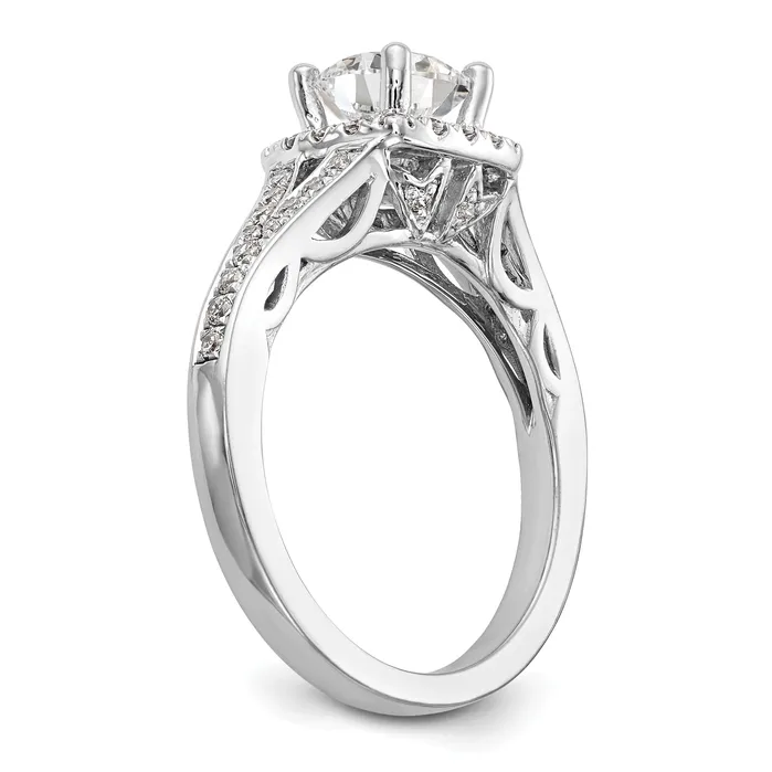 14k White Gold 38 Ct Lab Grown Diamond VSSI G 1 Ct Center Round Halo Engagement Ring Goldia Rings
