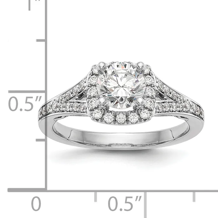 14k White Gold 38 Ct Lab Grown Diamond VSSI G 1 Ct Center Round Halo Engagement Ring Goldia Rings