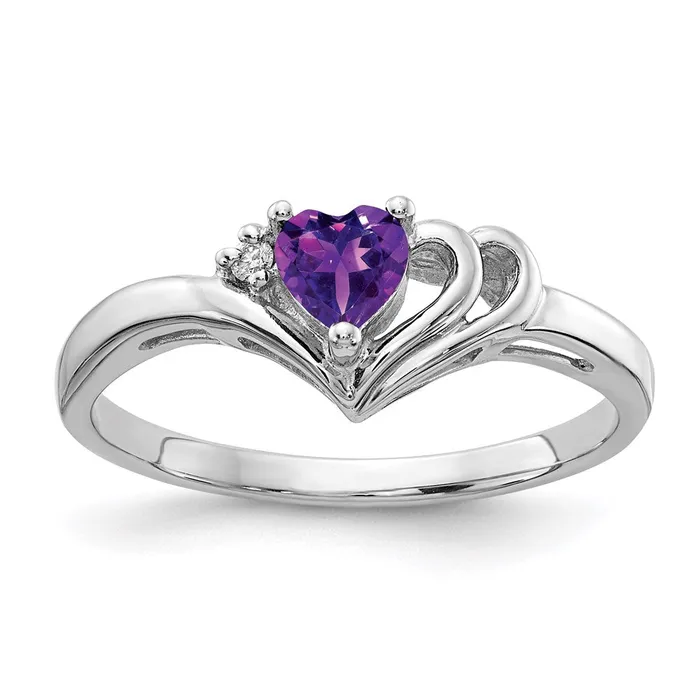 14k White Gold 4mm Heart Amethyst A Real Diamond ring Goldia Rings