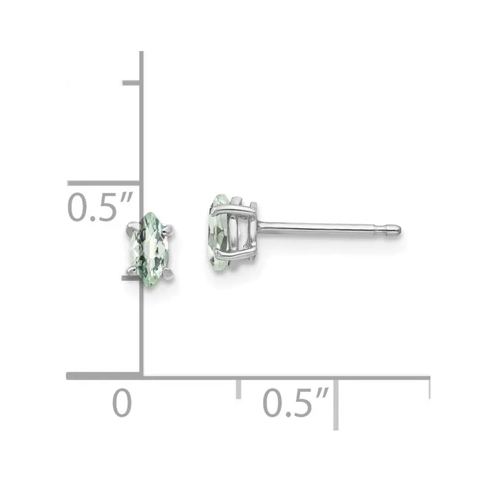 14k White Gold 5X25mm Marquise CheckerCut Green Quartz Earring Goldia Earrings
