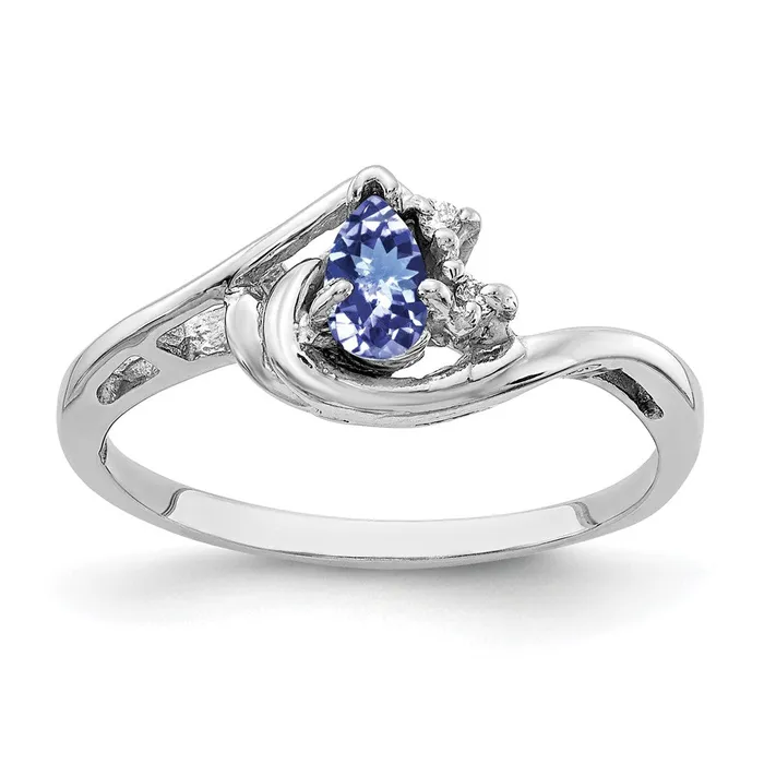 14k White Gold 5x3mm Pear Tanzanite AAA Diamond ring Goldia Rings