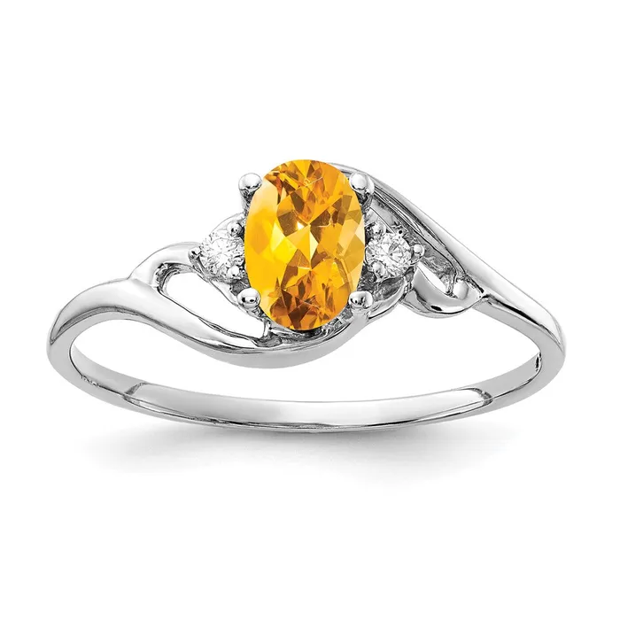 14k White Gold 6x4mm Oval Citrine Checker VS Real Diamond ring goldiaca Rings 14k White Gold 6x4mm Oval Citrine Checker VS Real Diamond ring goldiaca Rings