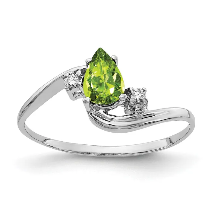 14k White Gold 6x4mm Pear Peridot VS Real Diamond ring Goldiacom Rings