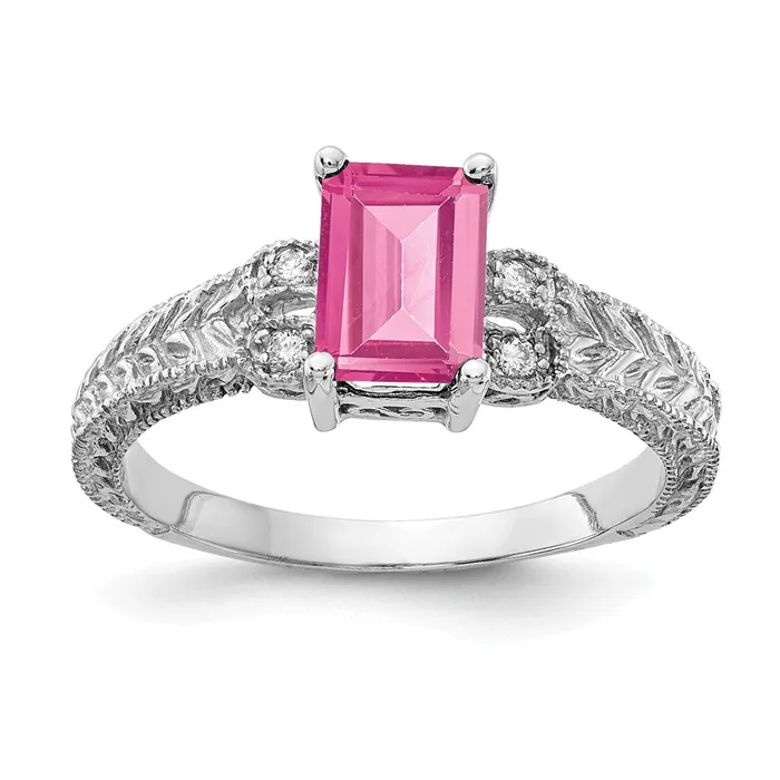 14k White Gold 7x5mm Emerald Cut Pink Tourmaline A Diamond ring Goldia Rings 14k White Gold 7x5mm Emerald Cut Pink Tourmaline A Diamond ring Goldia Rings