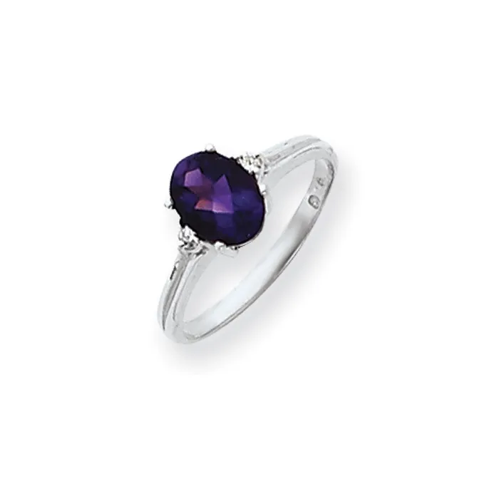 14k White Gold 8x6mm Oval Amethyst Checker AA Diamond ring Goldia Rings