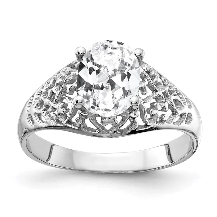 14k White Gold 8x6mm Oval Cubic Zirconia ring Goldia Rings