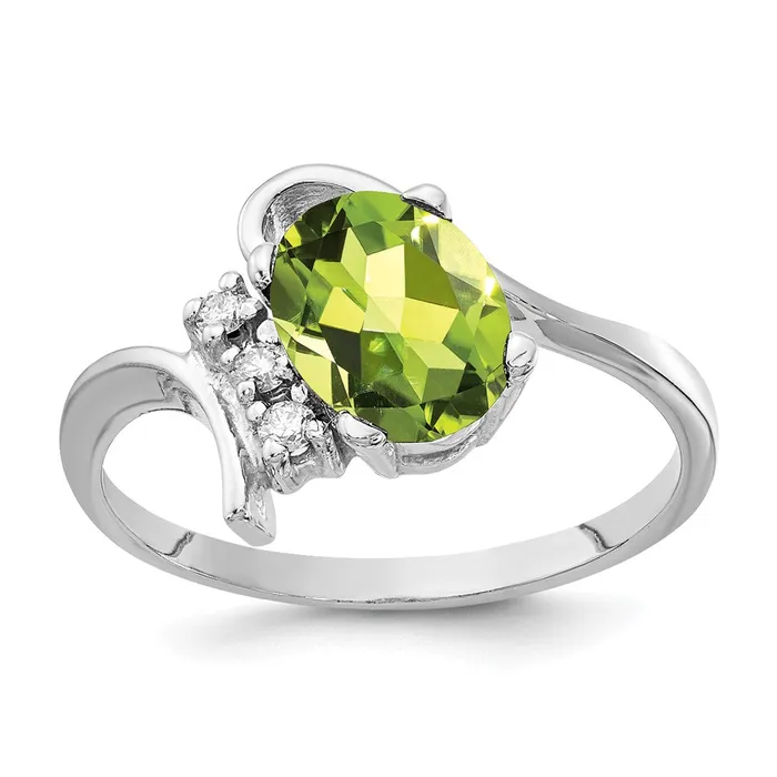 14k White Gold 8x6mm Oval Peridot A Real Diamond ring goldiaca Rings