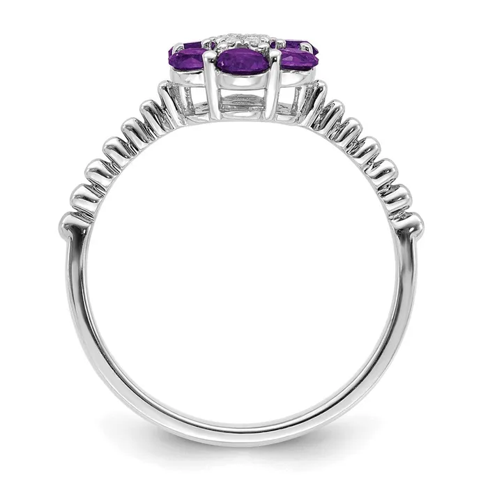 14k White Gold Amethyst and Real Diamond Floral Ring Goldia Rings
