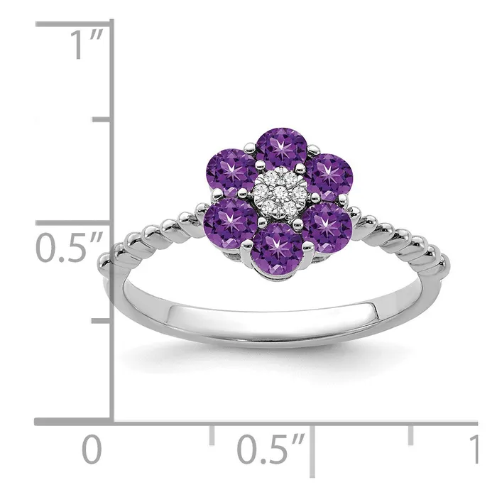 14k White Gold Amethyst and Real Diamond Floral Ring Goldia Rings