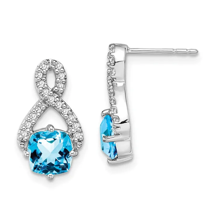 14k White Gold Blue Topaz and Real Diamond Earrings Goldia Earrings