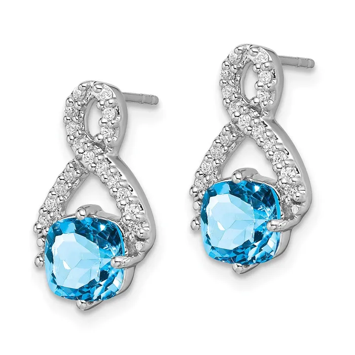 14k White Gold Blue Topaz and Real Diamond Earrings Goldia Earrings