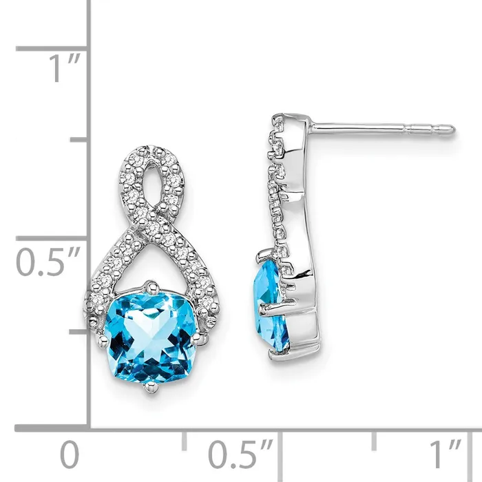 14k White Gold Blue Topaz and Real Diamond Earrings Goldia Earrings