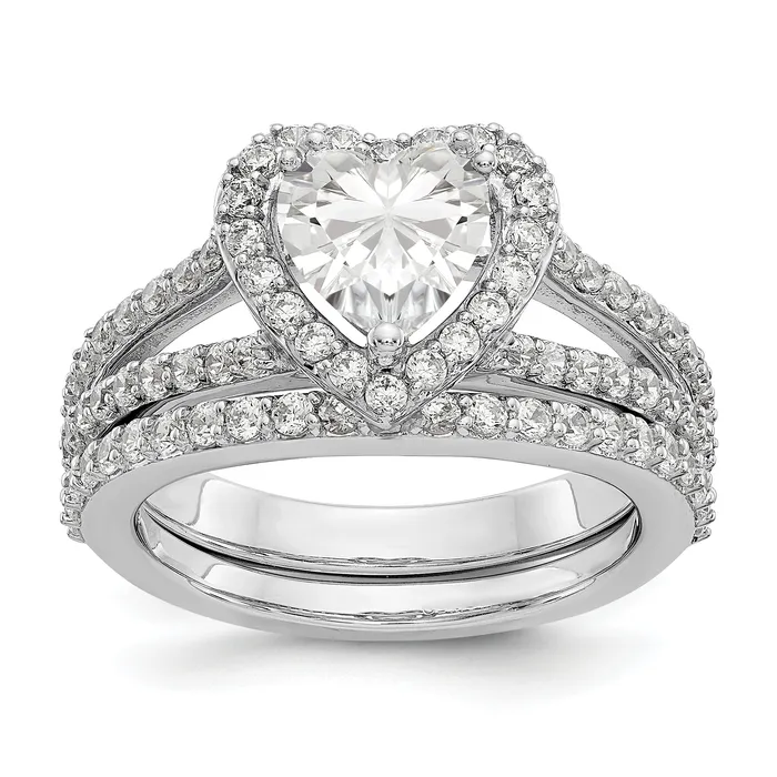14K White Gold Diamond Heart CZ Halo Engagement Ring Goldiacom Rings