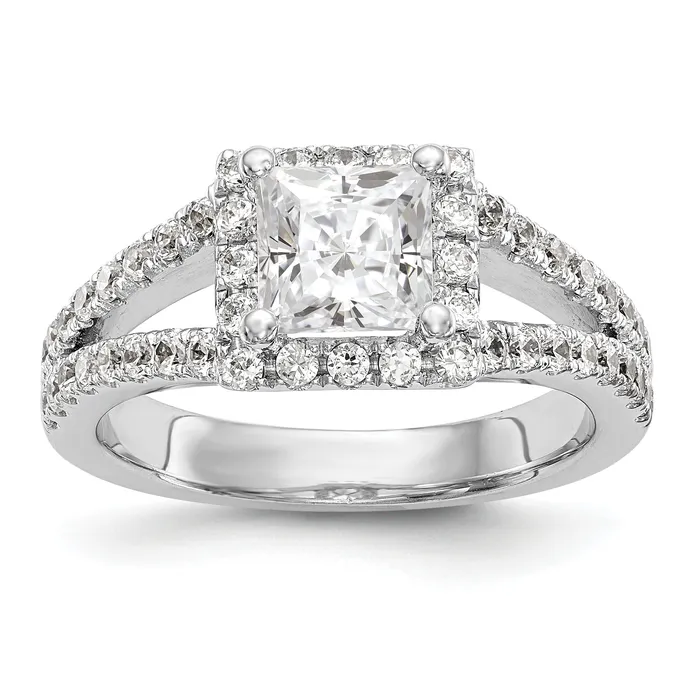 14K White Gold Diamond Princess CZ Square Halo Engagement Ring Goldiacom Rings