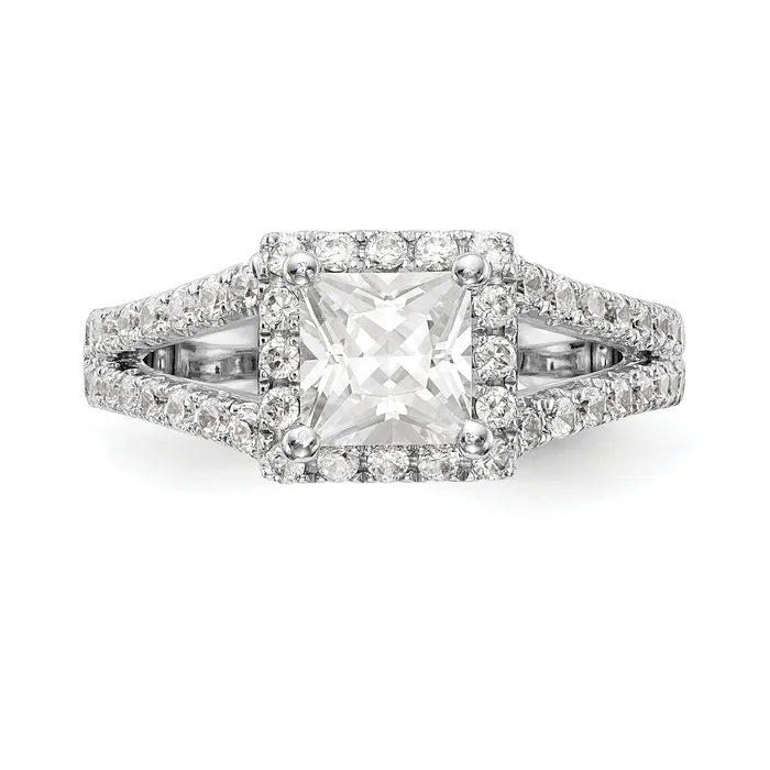 14K White Gold Diamond Princess CZ Square Halo Engagement Ring Goldiacom Rings