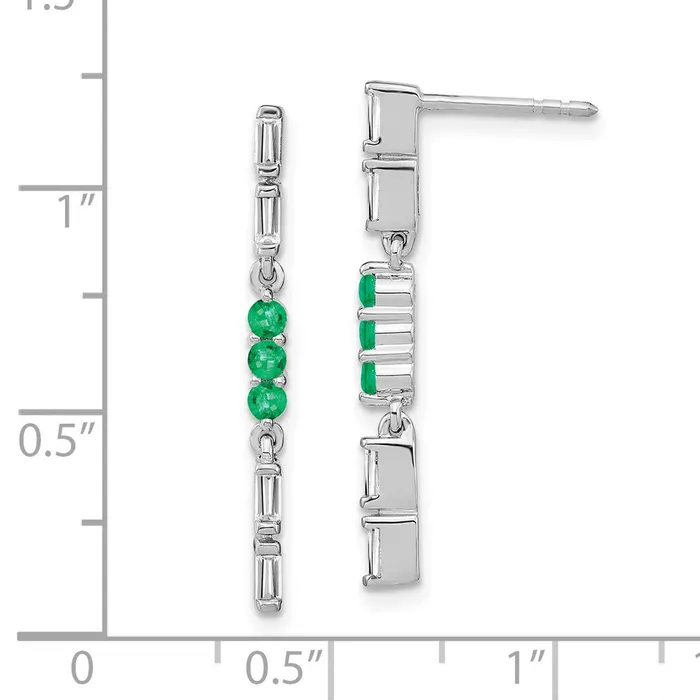 14k White Gold Emerald and Real Diamond Dangle Earrings Goldia Earrings