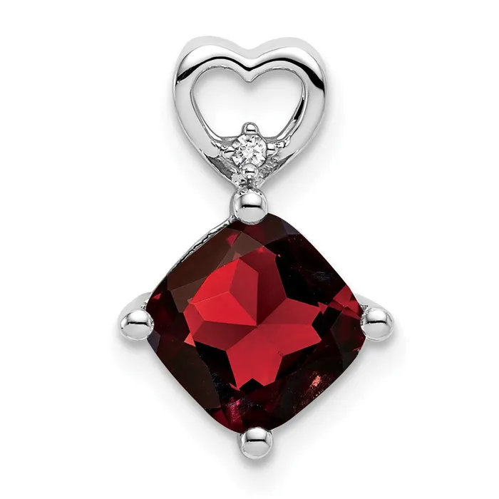 14k White Gold Garnet and Real Diamond Heart Chain Slide Goldia Necklaces