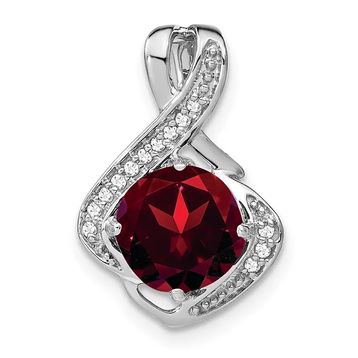 14k White Gold Garnet and Real Diamond Pendant Goldia Necklaces